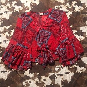 Turquoise Haven Bell Sleeve Dressy Shirt S